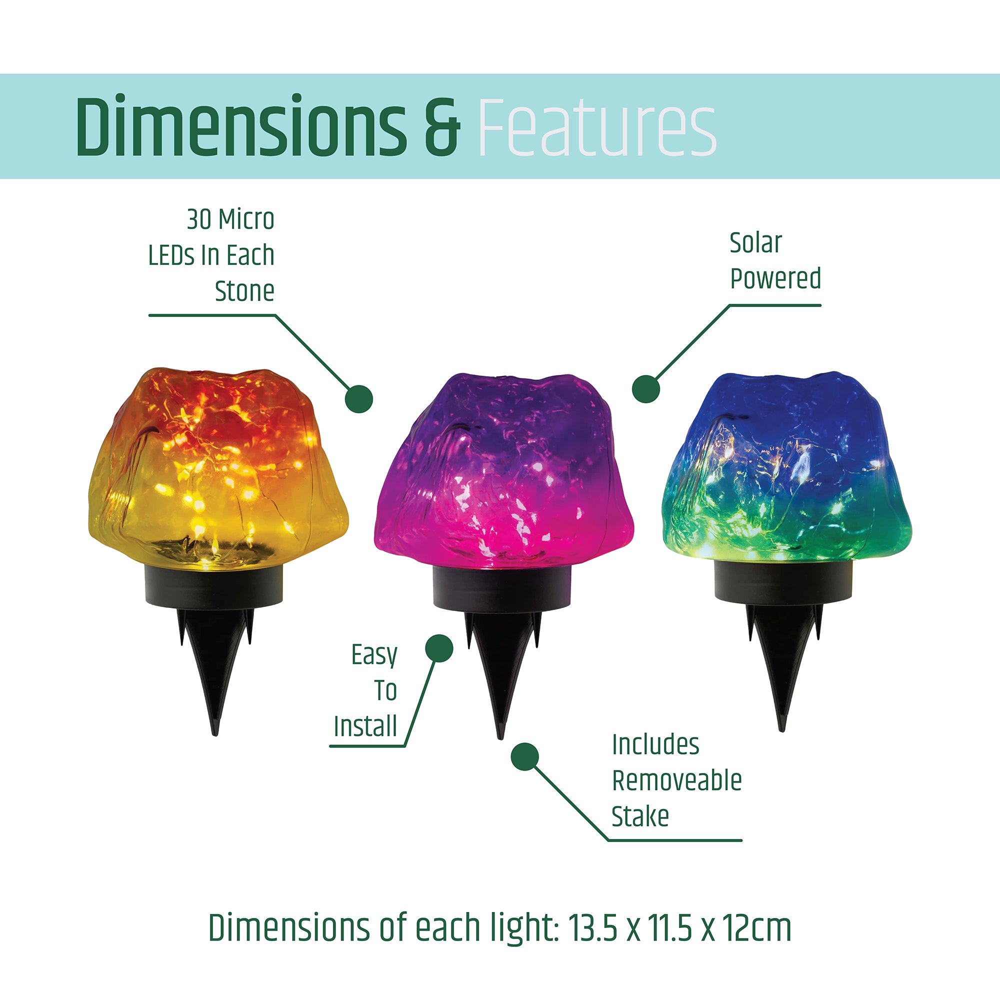 3 Pack Solar Garden Stone Lights
