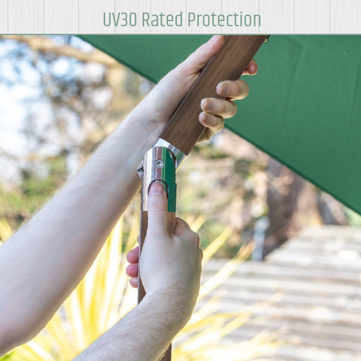 2.7m Tilting Garden Parasol Umbrella – Dark Green with Wooden Pole – UV Resistant Outdoor Shade