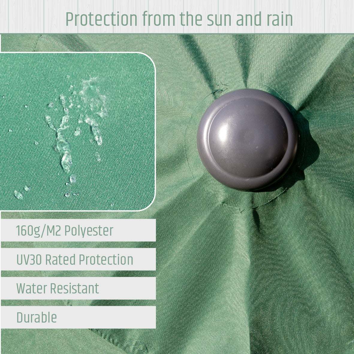 2.7m Tilting Garden Parasol Umbrella – Dark Green with Grey Pole – UV Resistant Outdoor Shade