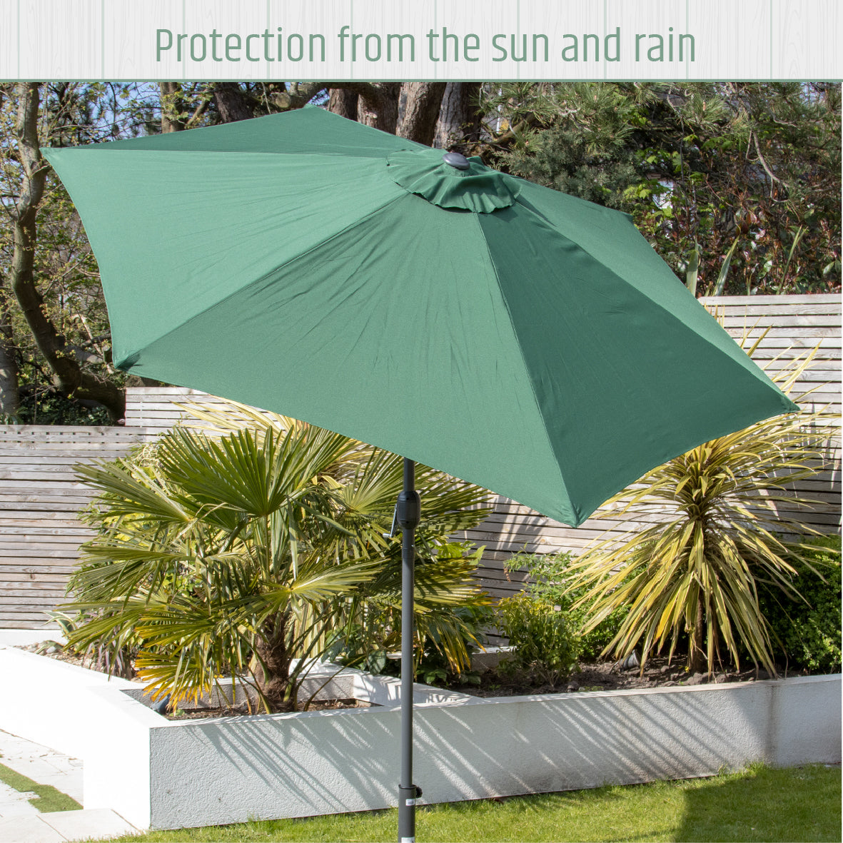 2.7m Tilting Garden Parasol Umbrella – Dark Green with Grey Pole – UV Resistant Outdoor Shade