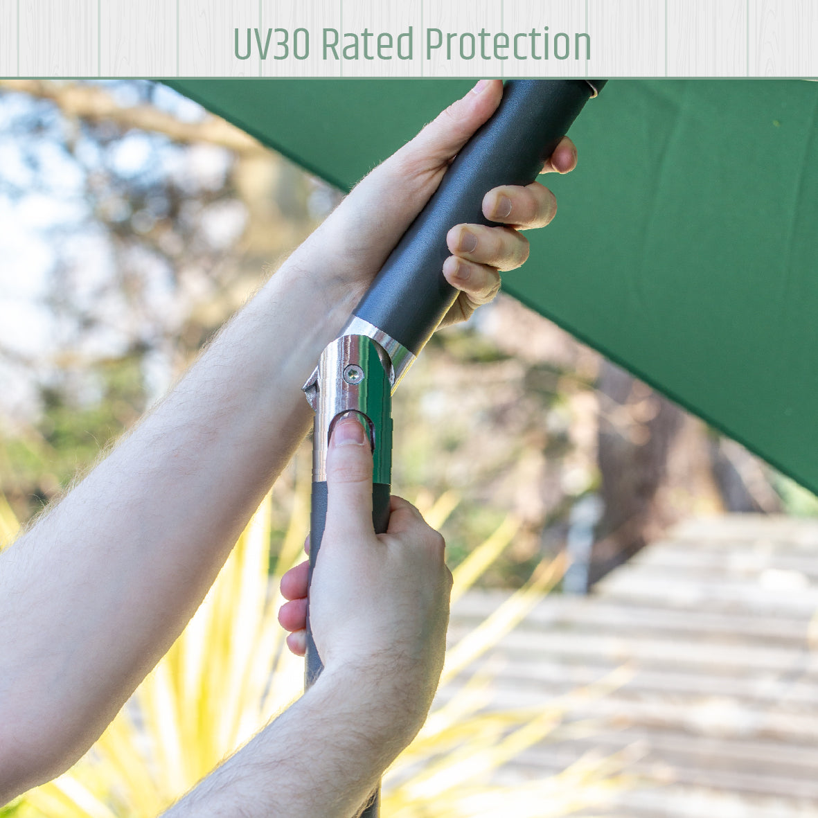 2.7m Tilting Garden Parasol Umbrella – Dark Green with Grey Pole – UV Resistant Outdoor Shade