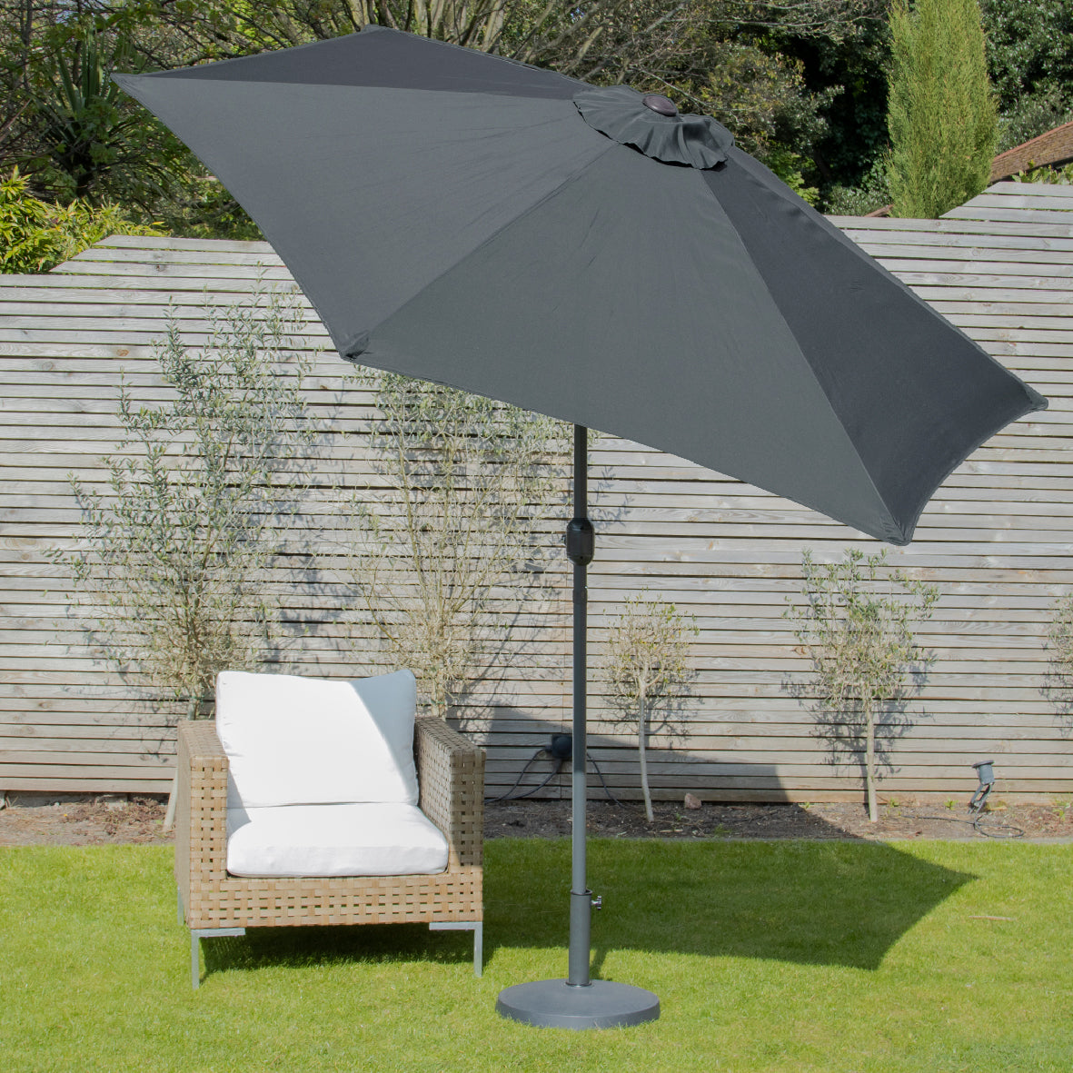 2.7m Tilting Garden Parasol Umbrella – Charcoal with Grey Pole – UV Resistant Outdoor Shade