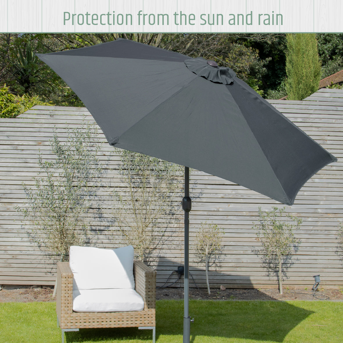 2.7m Tilting Garden Parasol Umbrella – Charcoal with Grey Pole – UV Resistant Outdoor Shade