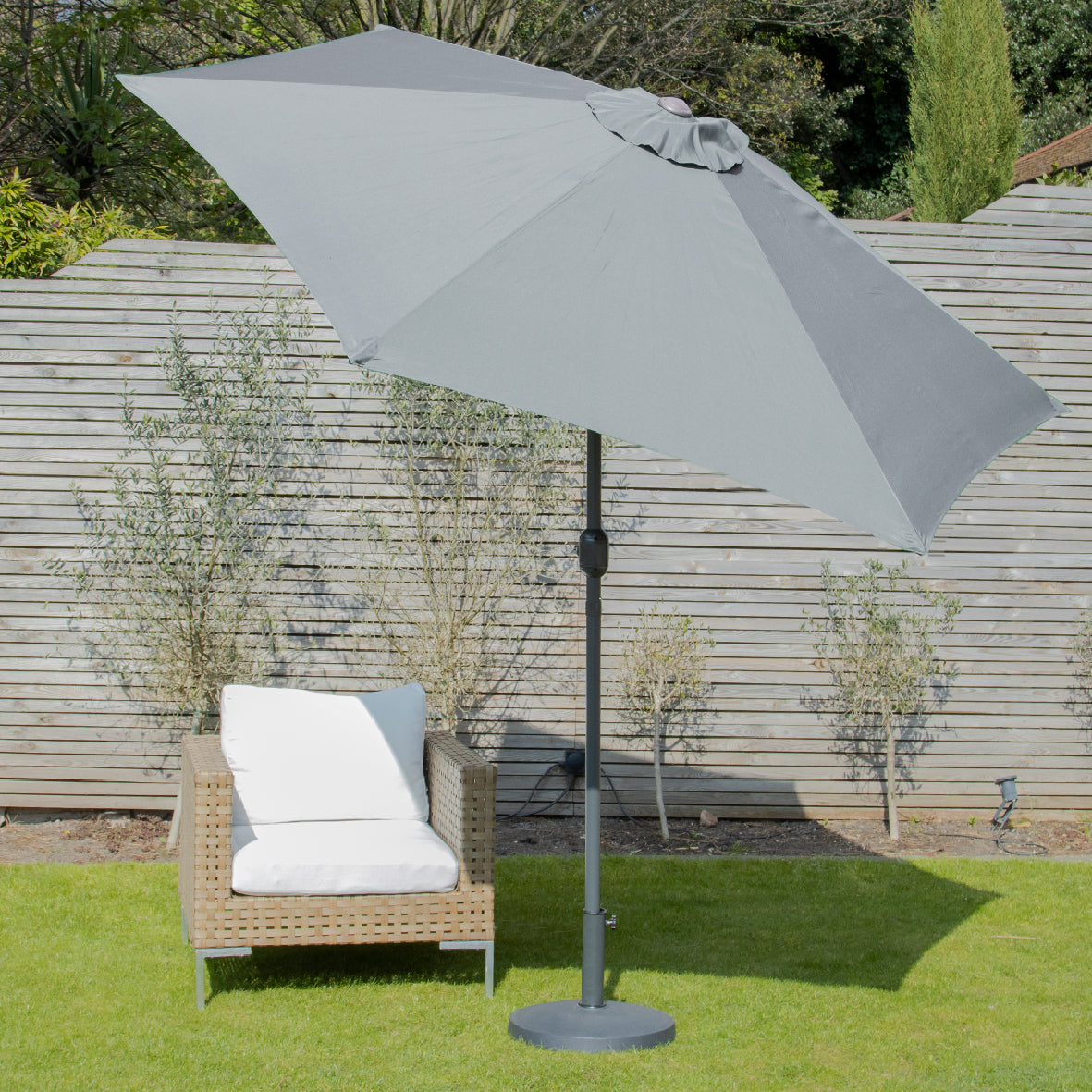 2.7m Tilting Garden Parasol Umbrella – Grey with Grey Pole – UV Resistant Outdoor Shade