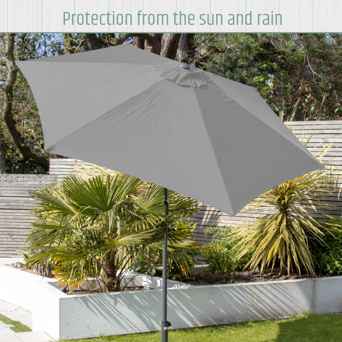 2.7m Tilting Garden Parasol Umbrella – Grey with Grey Pole – UV Resistant Outdoor Shade