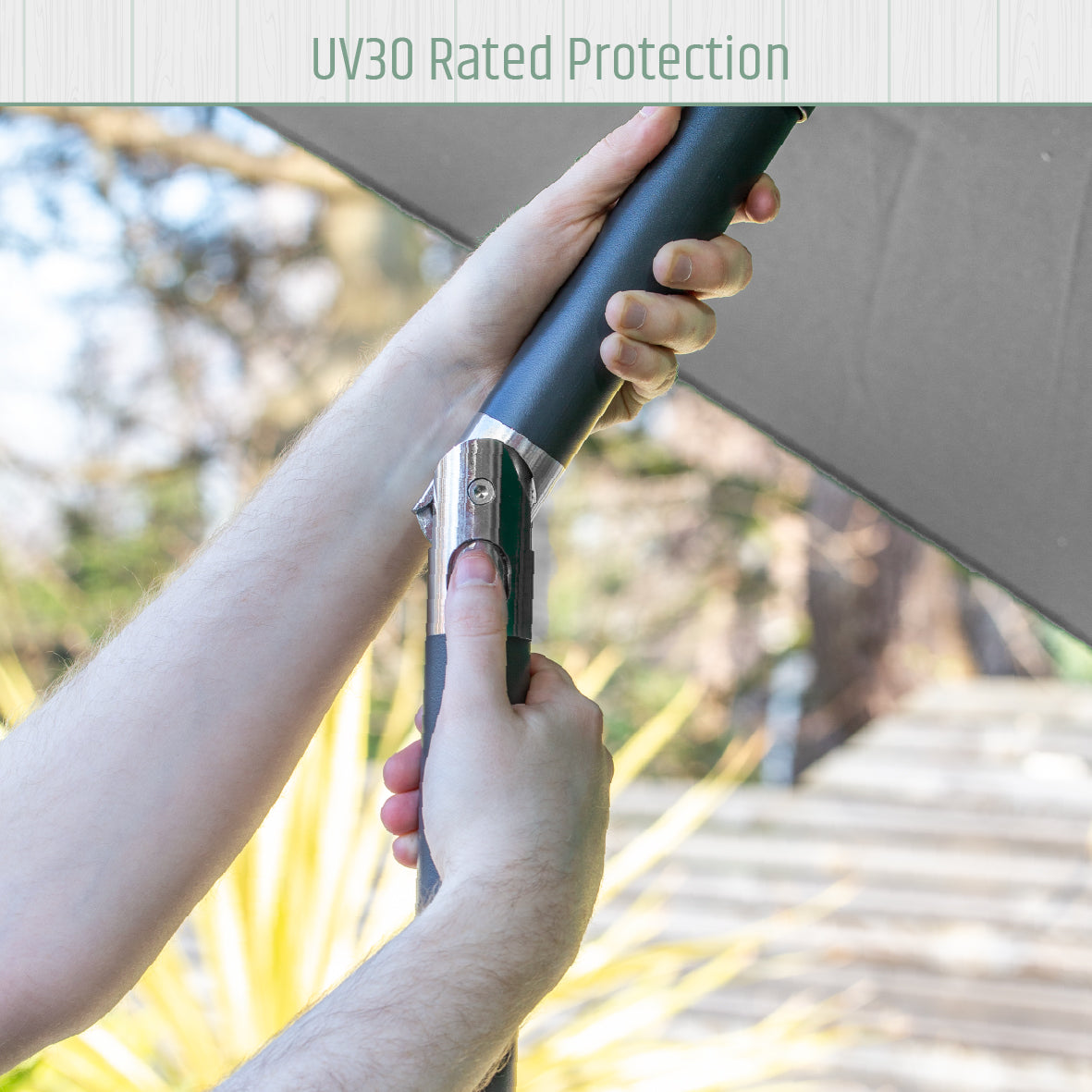 2.7m Tilting Garden Parasol Umbrella – Grey with Grey Pole – UV Resistant Outdoor Shade