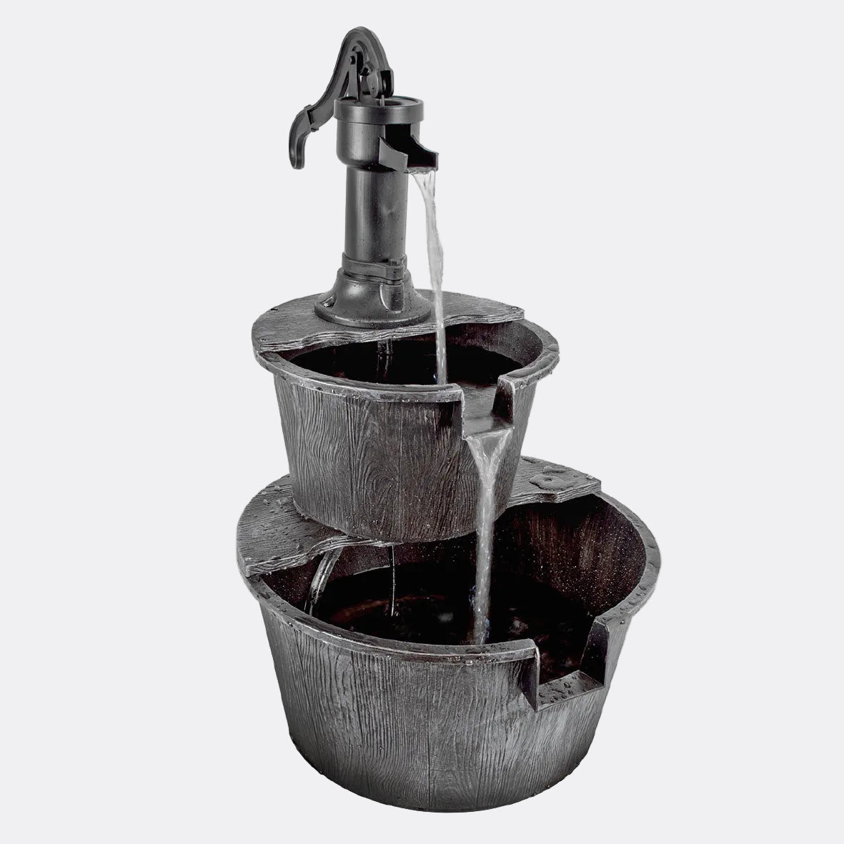 2 Tier Barrel Water Fountain - Rustic Silver