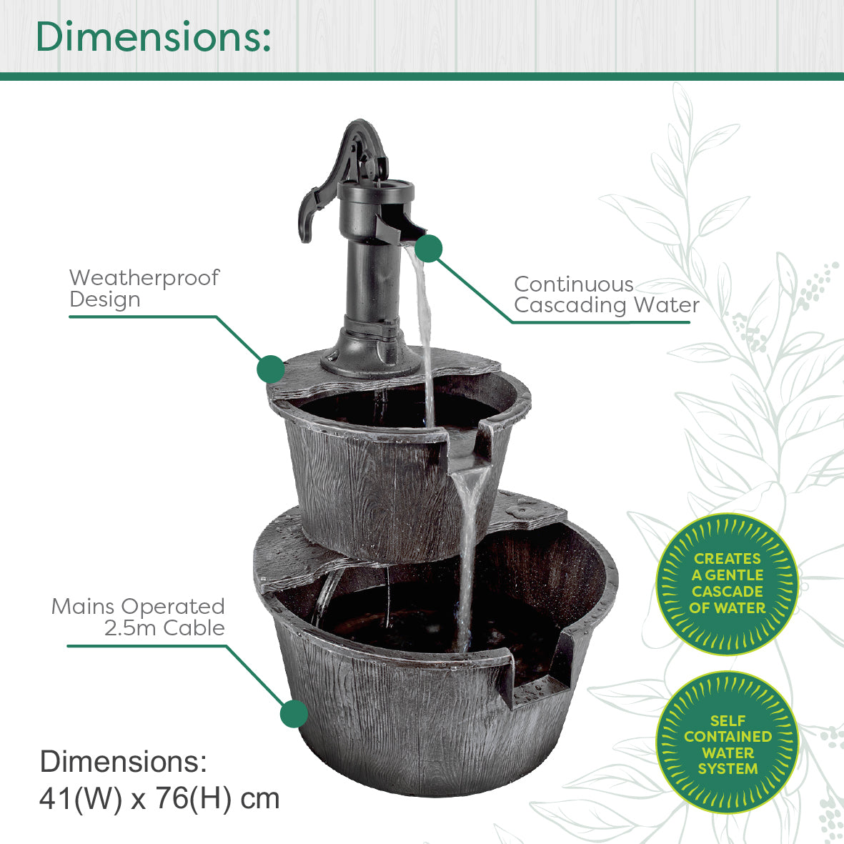 2 Tier Barrel Water Fountain - Rustic Silver