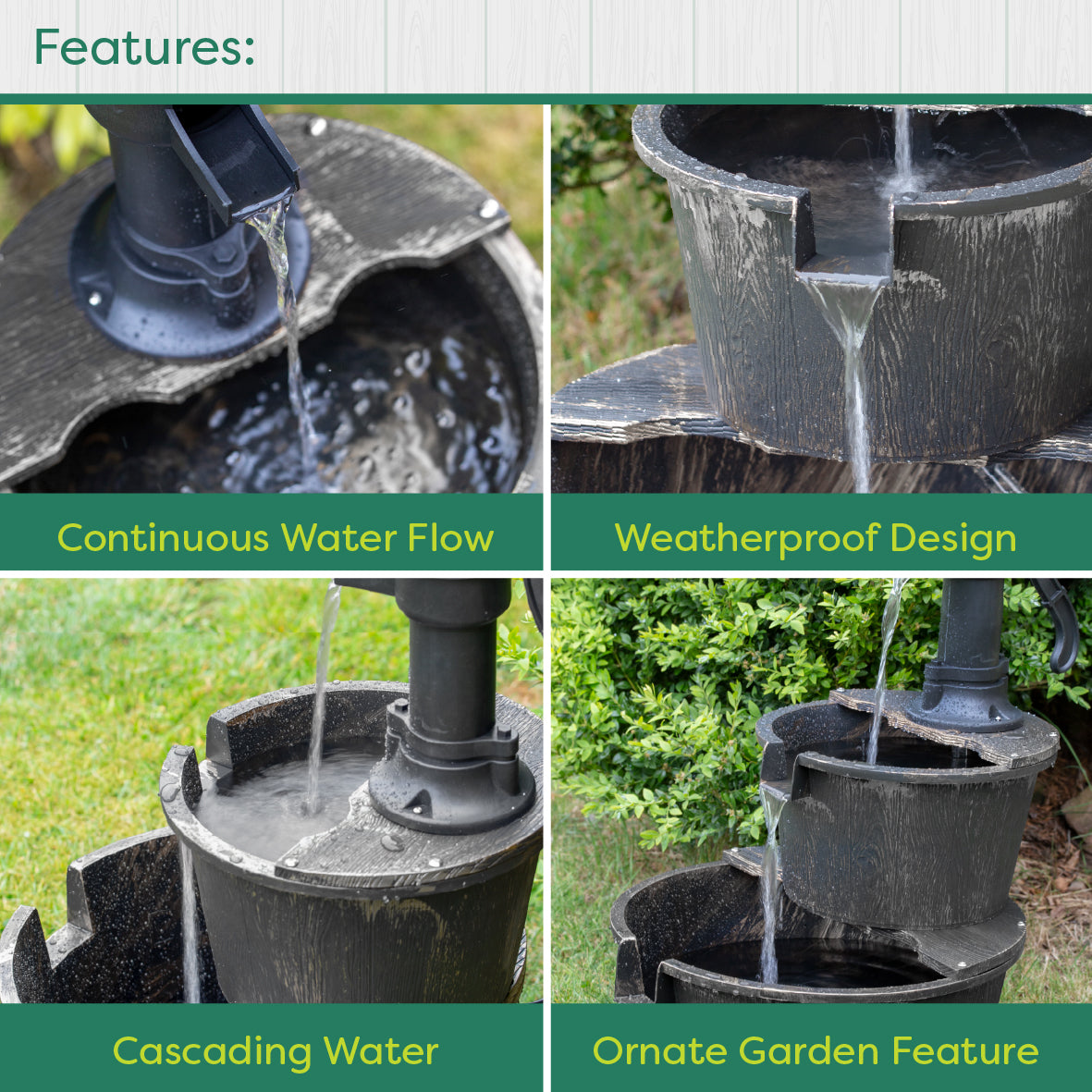 2 Tier Barrel Water Fountain - Rustic Silver