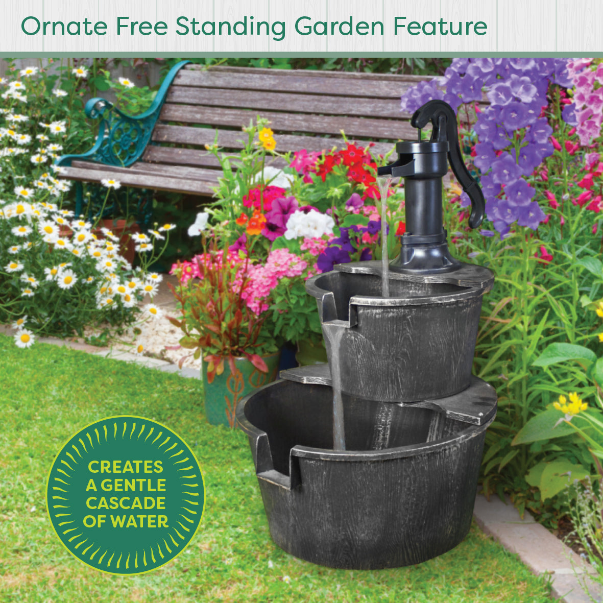 2 Tier Barrel Water Fountain - Rustic Silver