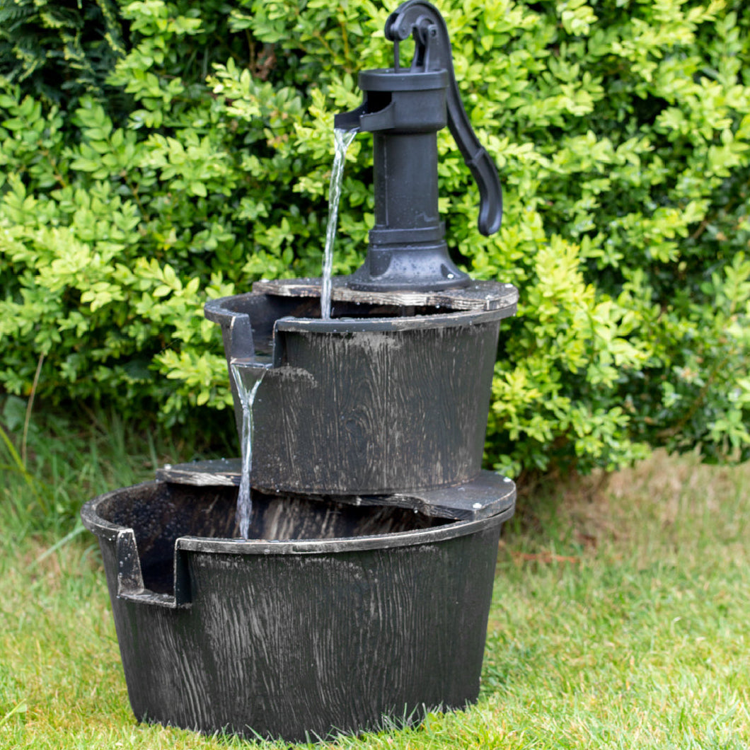 2 Tier Barrel Water Fountain - Rustic Silver