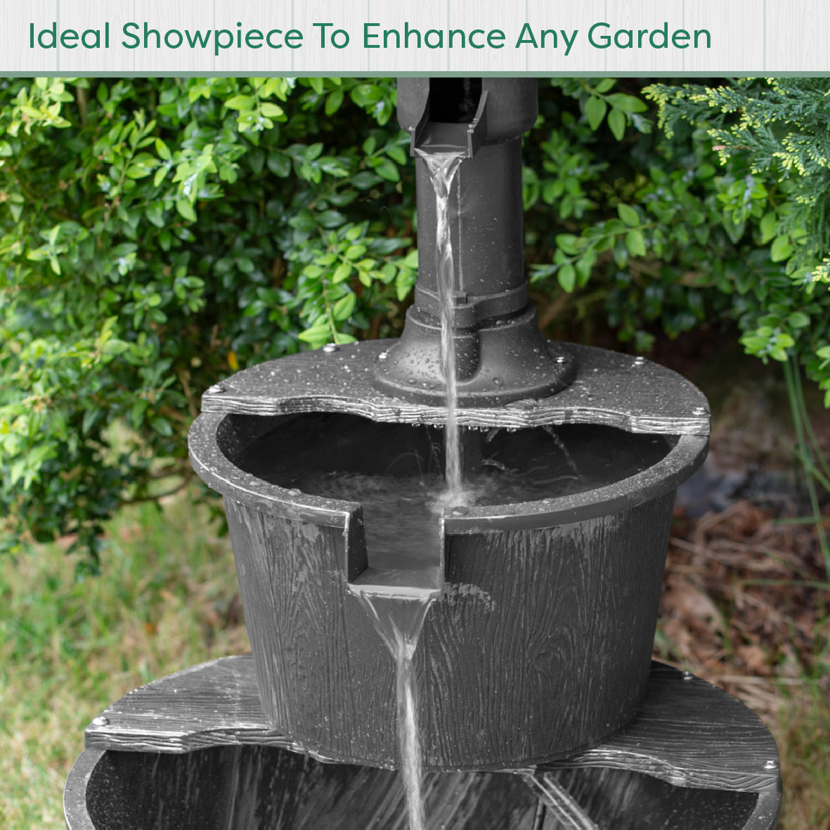2 Tier Barrel Water Fountain - Rustic Silver
