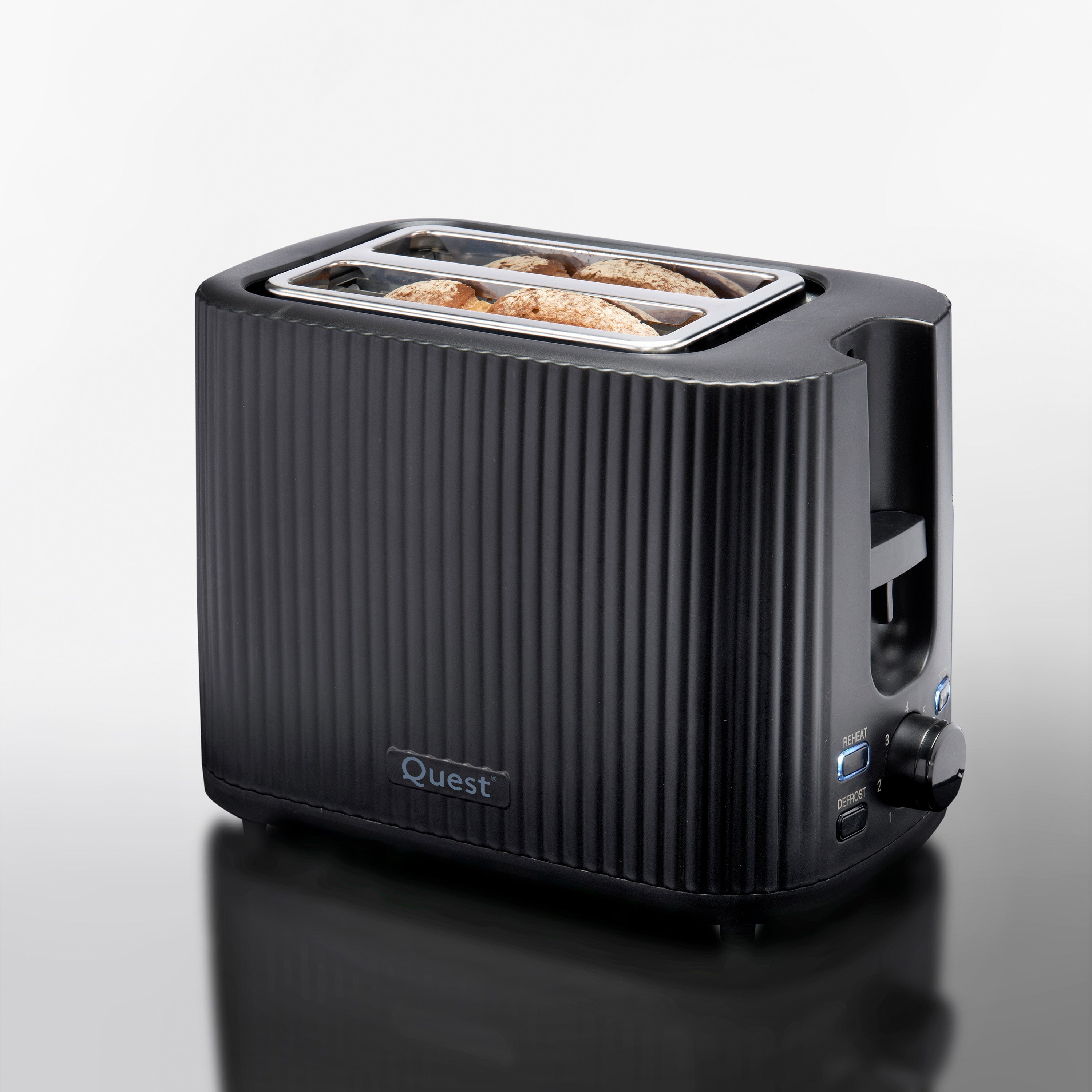 1.5L Kettle & 2 Slice Toaster Set - Black Grooved Design