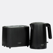 1.5L Kettle & 2 Slice Toaster Set - Black Grooved Design