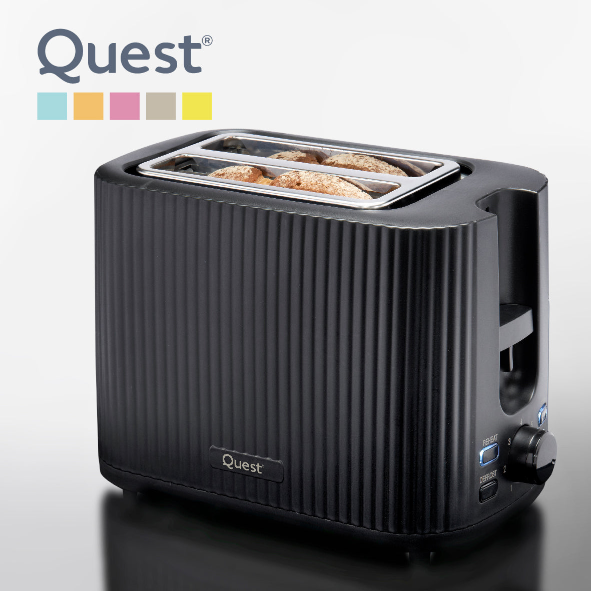 1.5L Kettle & 2 Slice Toaster Set - Black Grooved Design