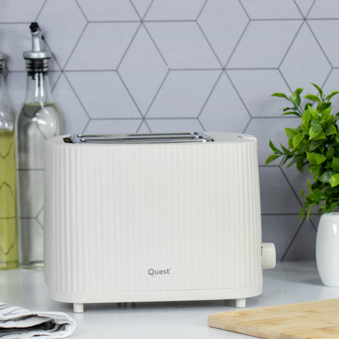 2 Slice Toaster - White Grooved Design