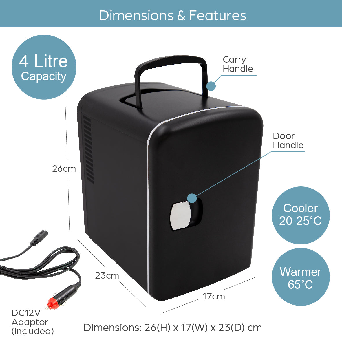 4L Portable Mini Fridge - Black