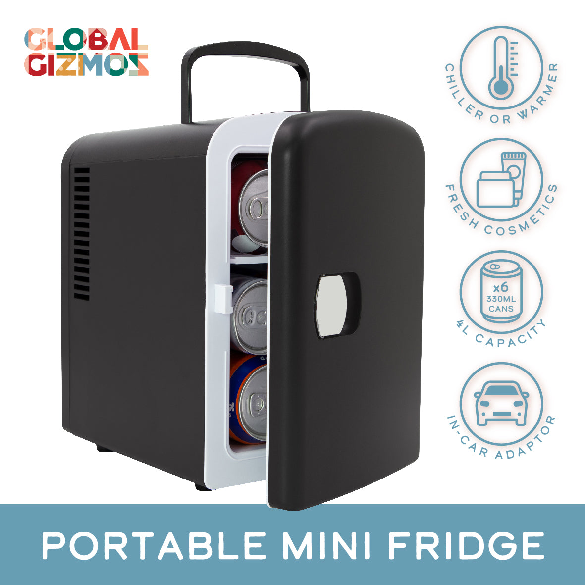 4L Portable Mini Fridge - Black