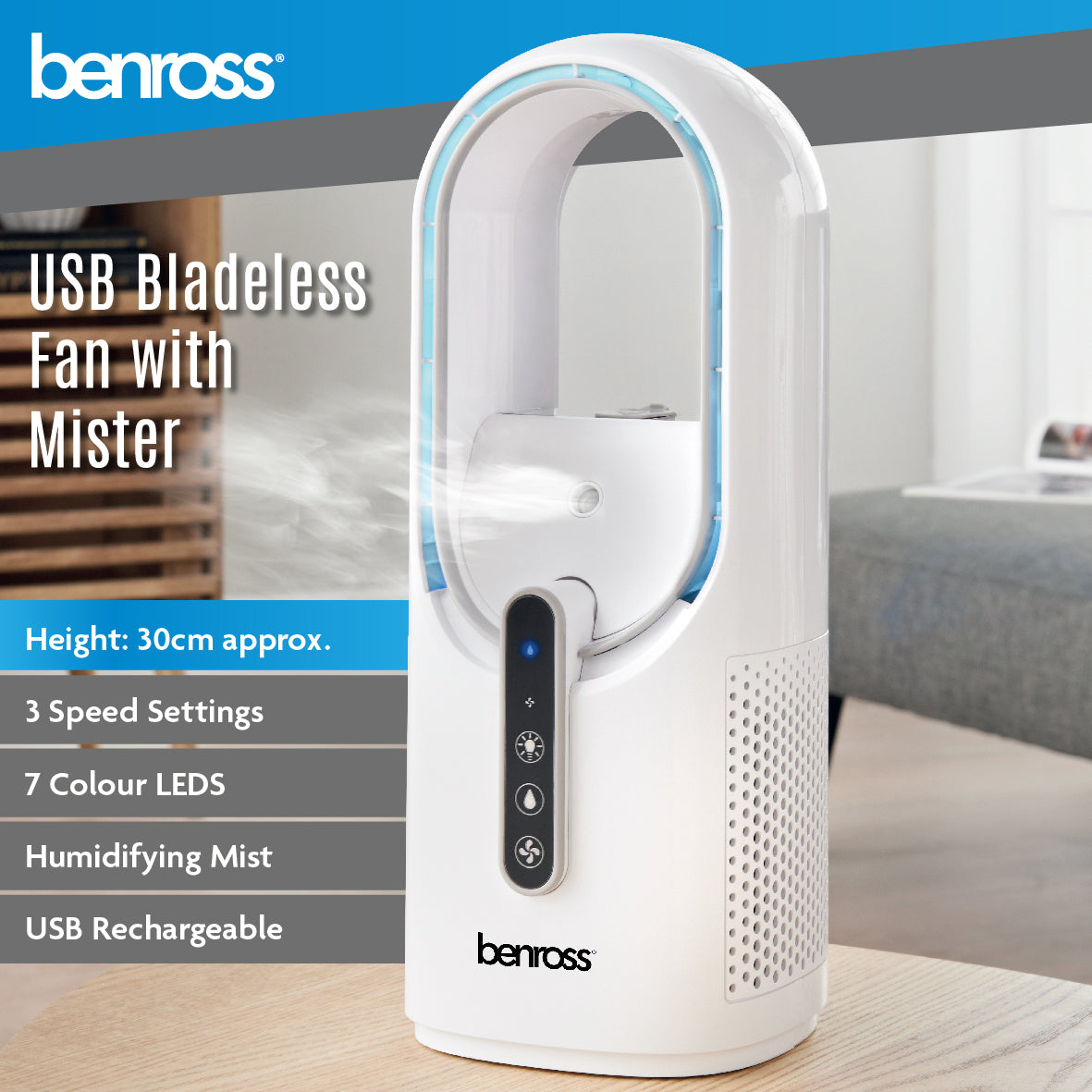 Rechargeable Bladeless Fan with Spray Mist