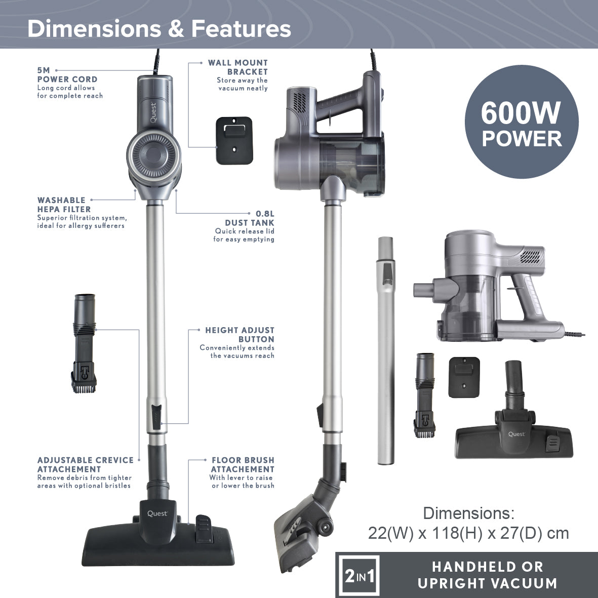 2-in-1 Handheld and Upright Vacuum Cleaner