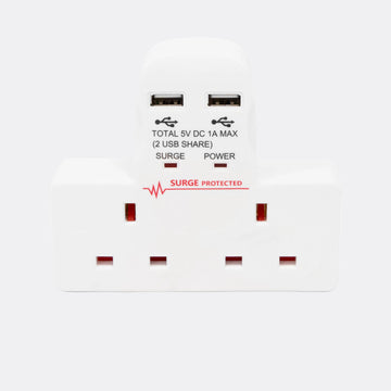 2-Way Wall Adaptor with 2 USB Ports