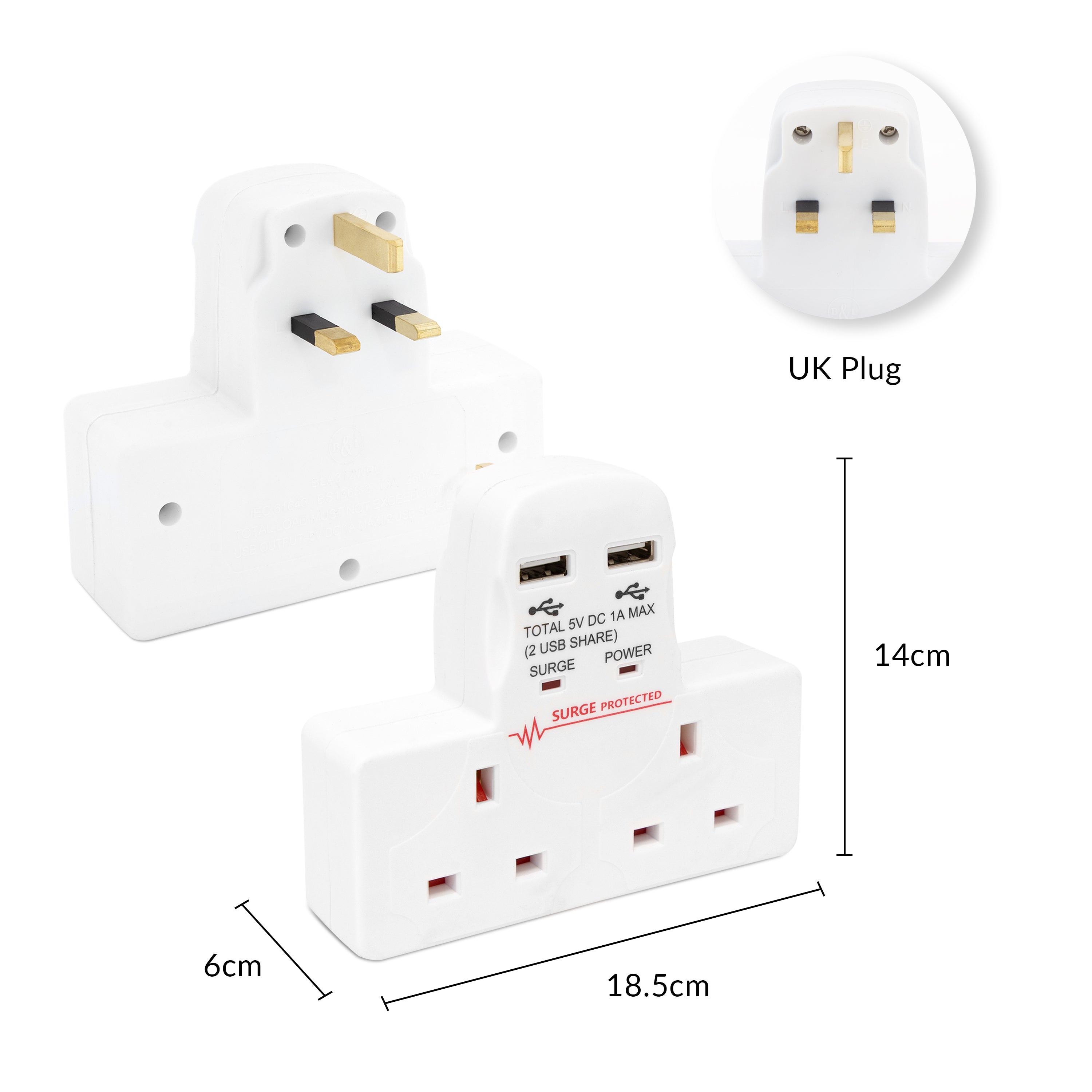 2-Way Wall Adaptor with 2 USB Ports