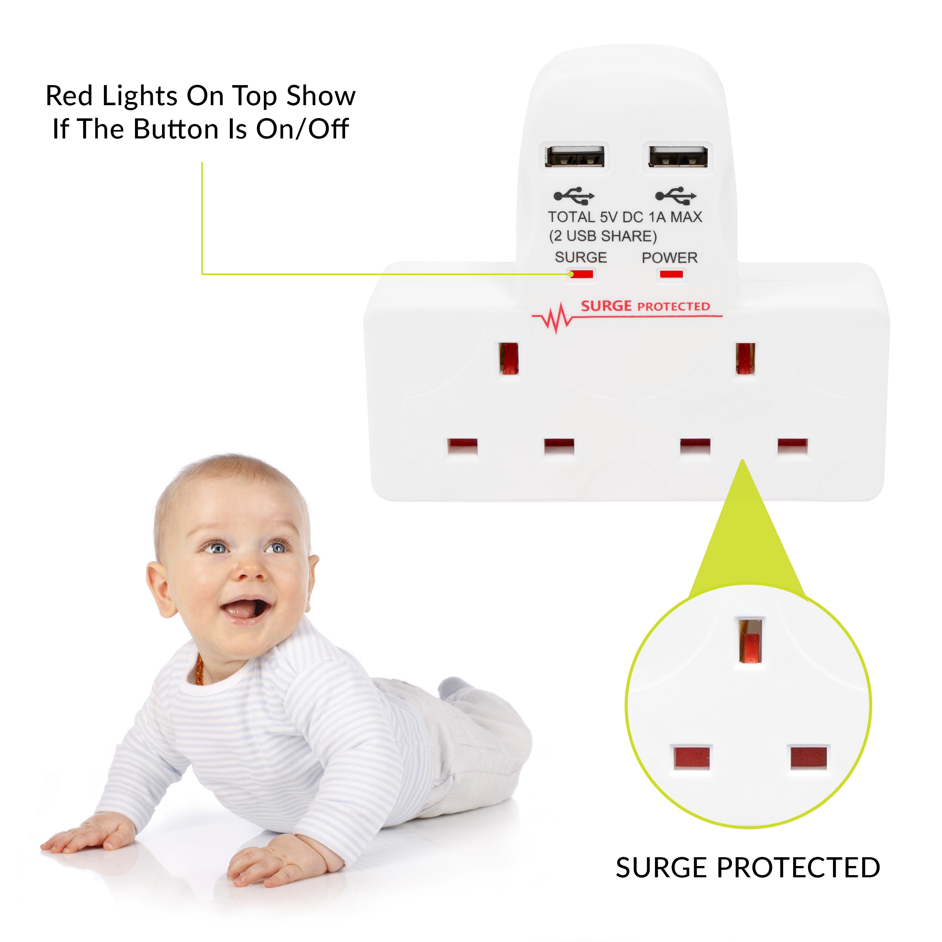 2-Way Wall Adaptor with 2 USB Ports