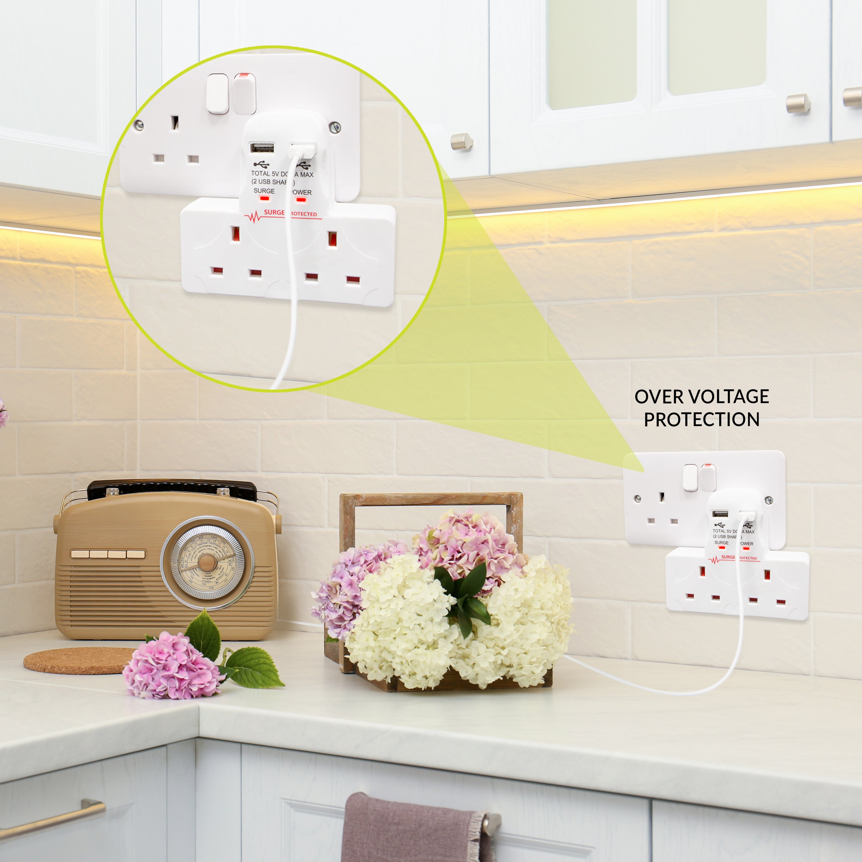 2-Way Wall Adaptor with 2 USB Ports