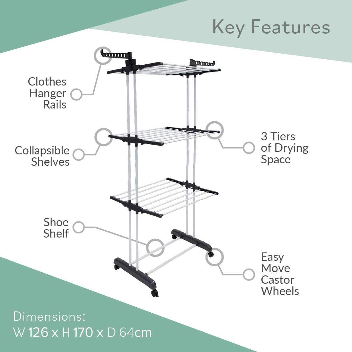 3 Tier Clothes Airer with Wheels