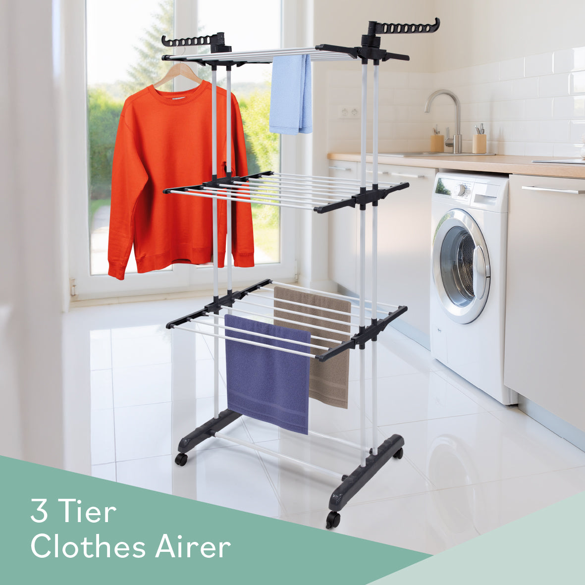 3 Tier Clothes Airer with Wheels