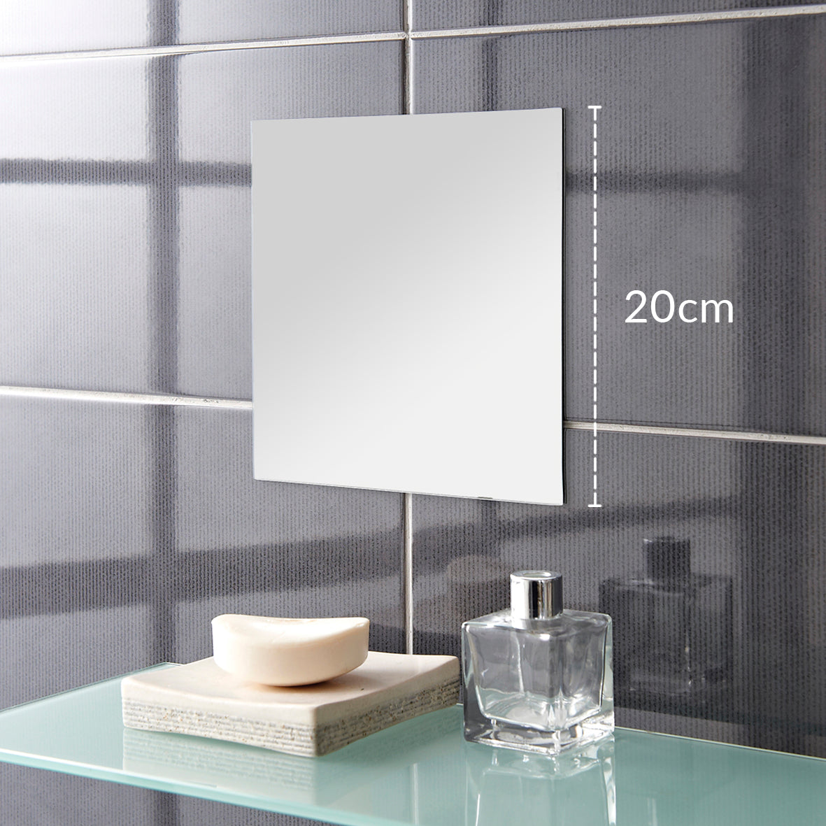 3pk Square Adhesive Mirrors - 20cm
