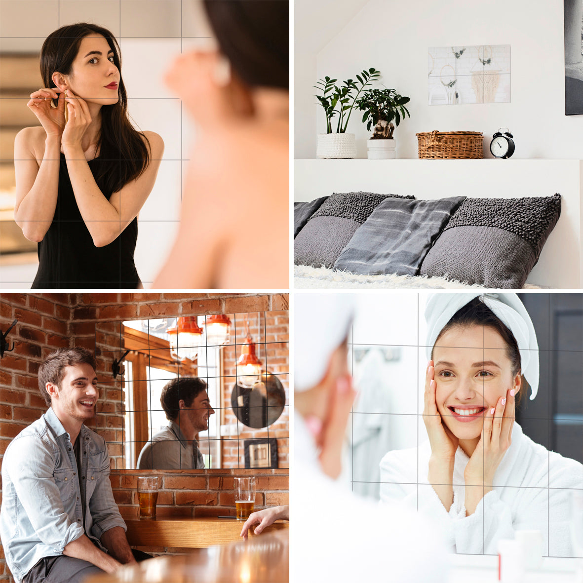 3pk Square Adhesive Mirrors - 20cm