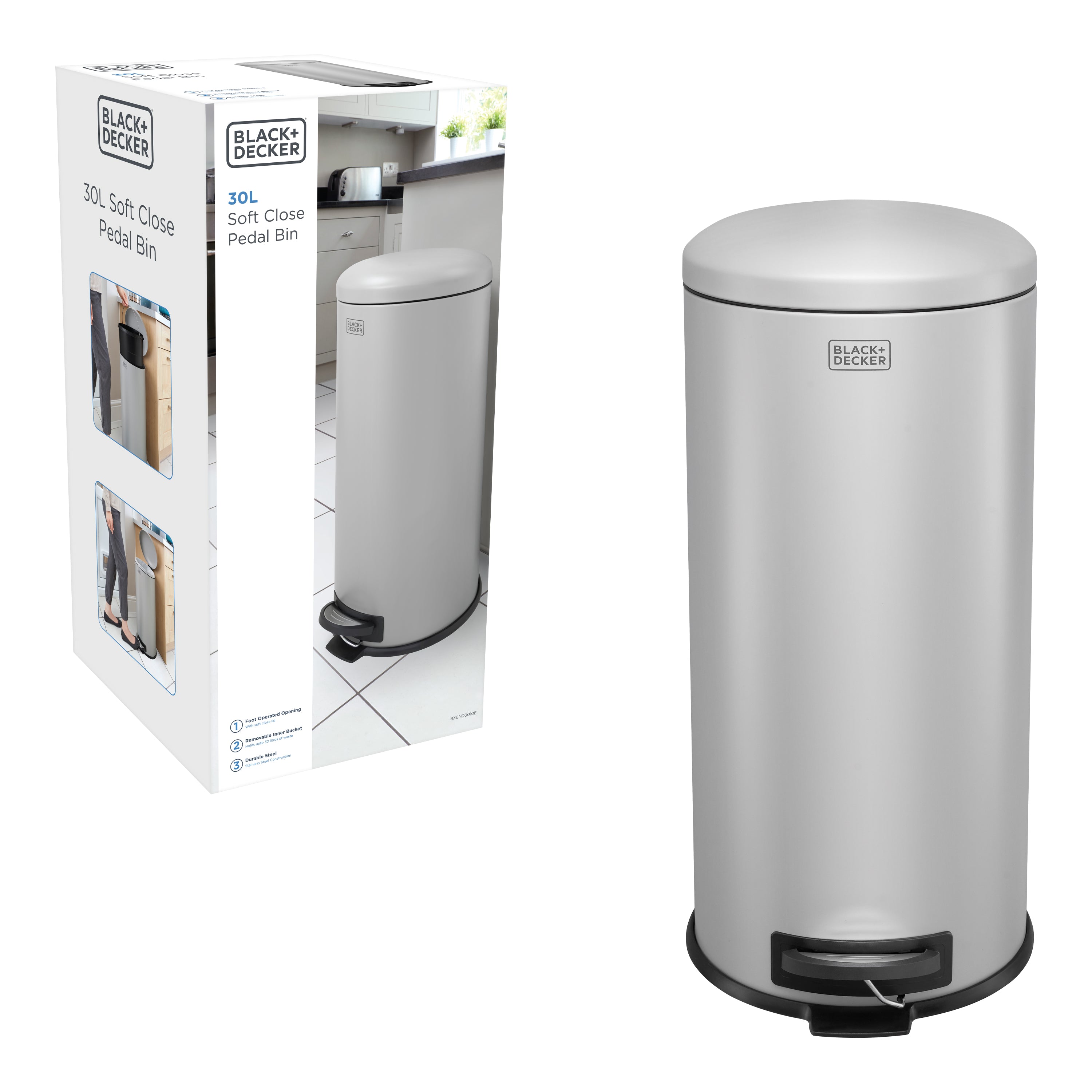 30L Grey Domed Lid Pedal Bin