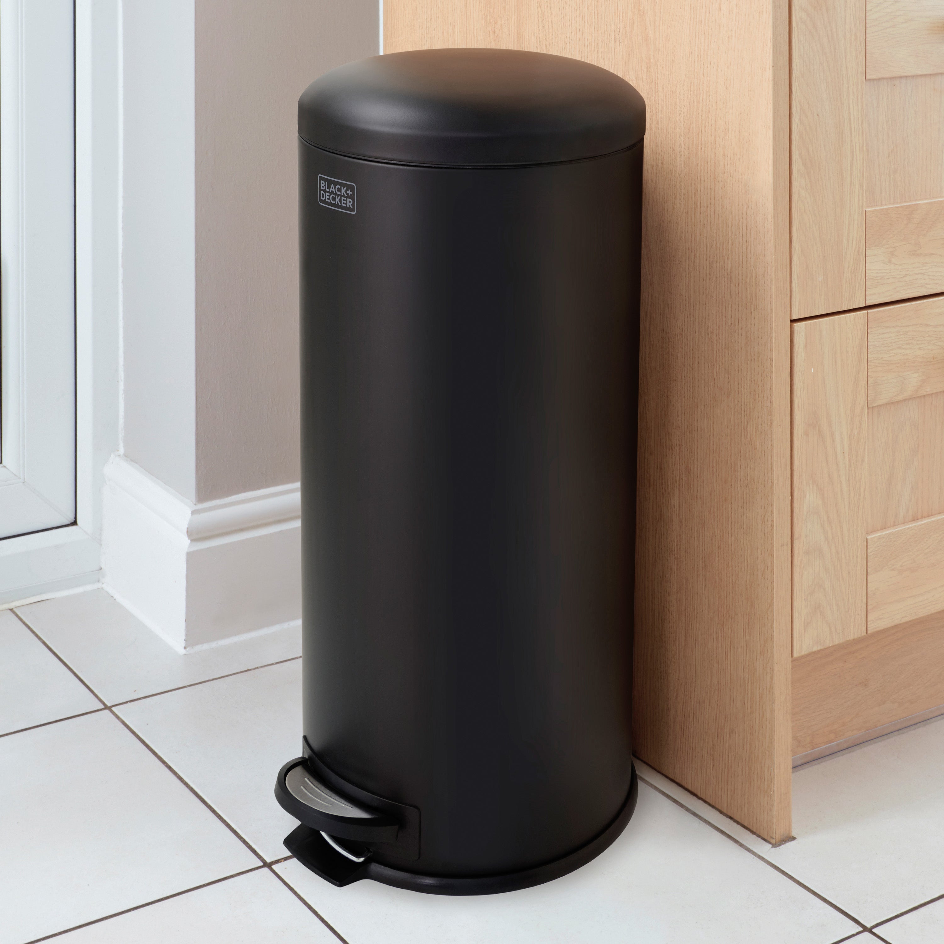 30L Matt Black Domed Lid Pedal Bin