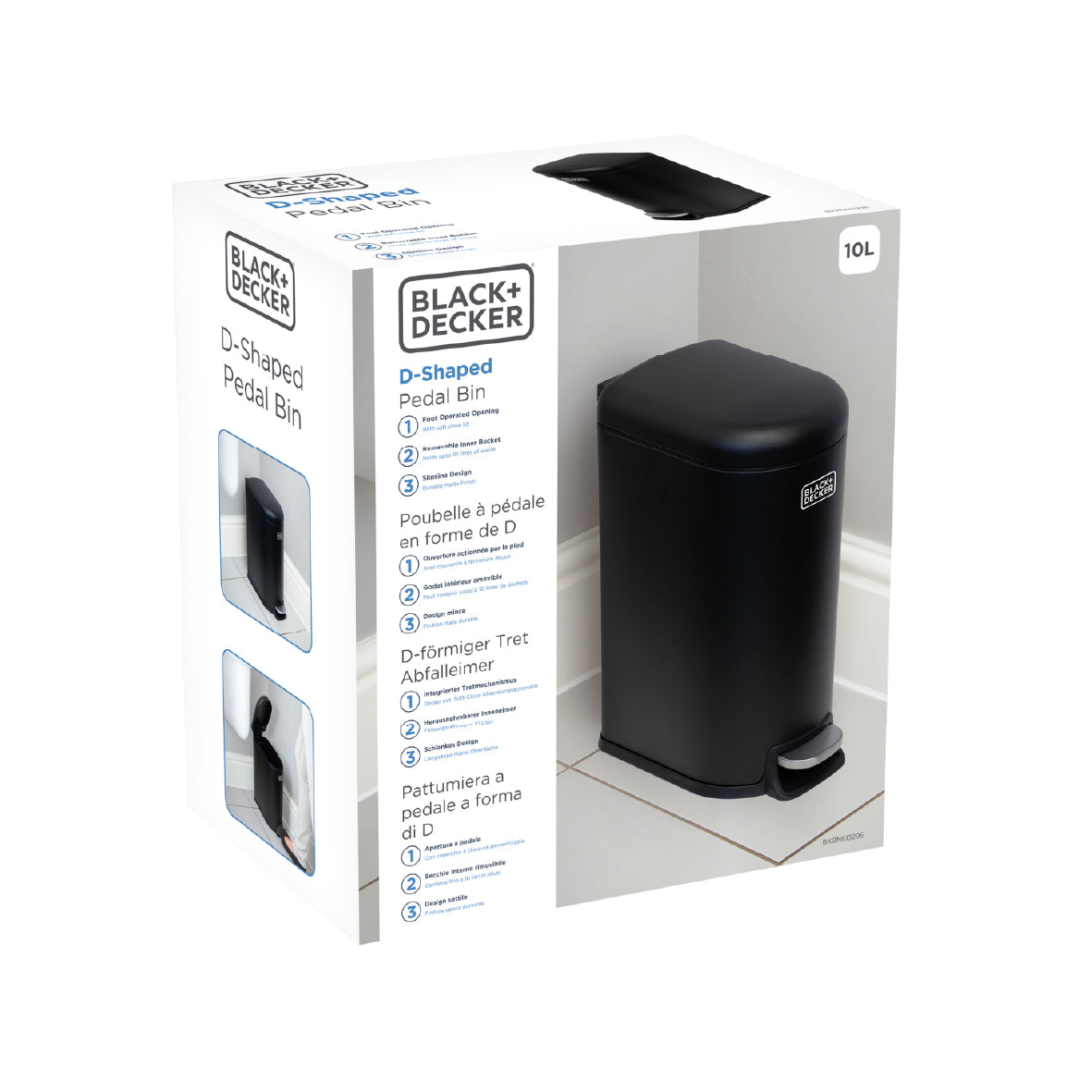 10L Curved Slimline Pedal Bin - Matt Black