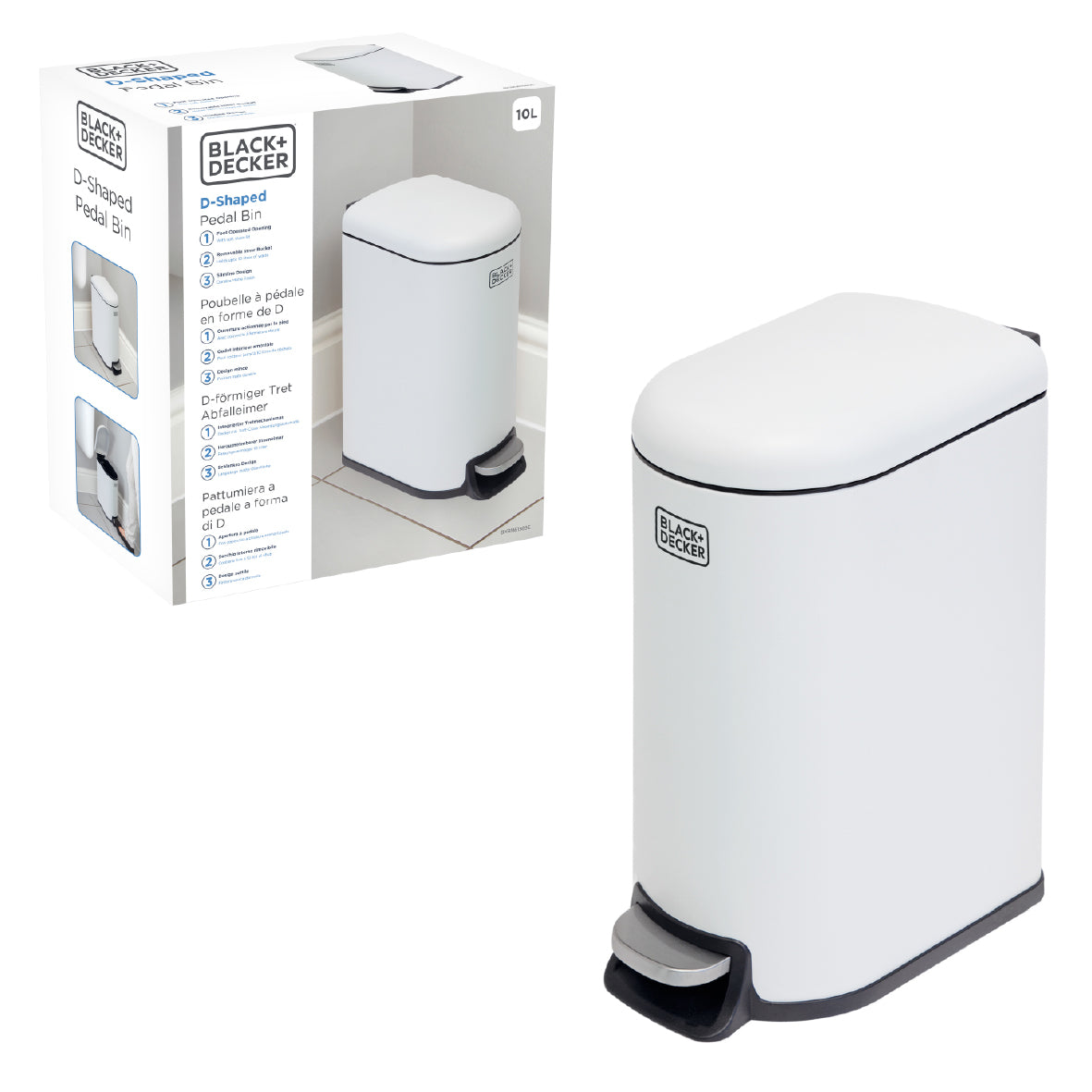 10L Curved Slimline Pedal Bin - White