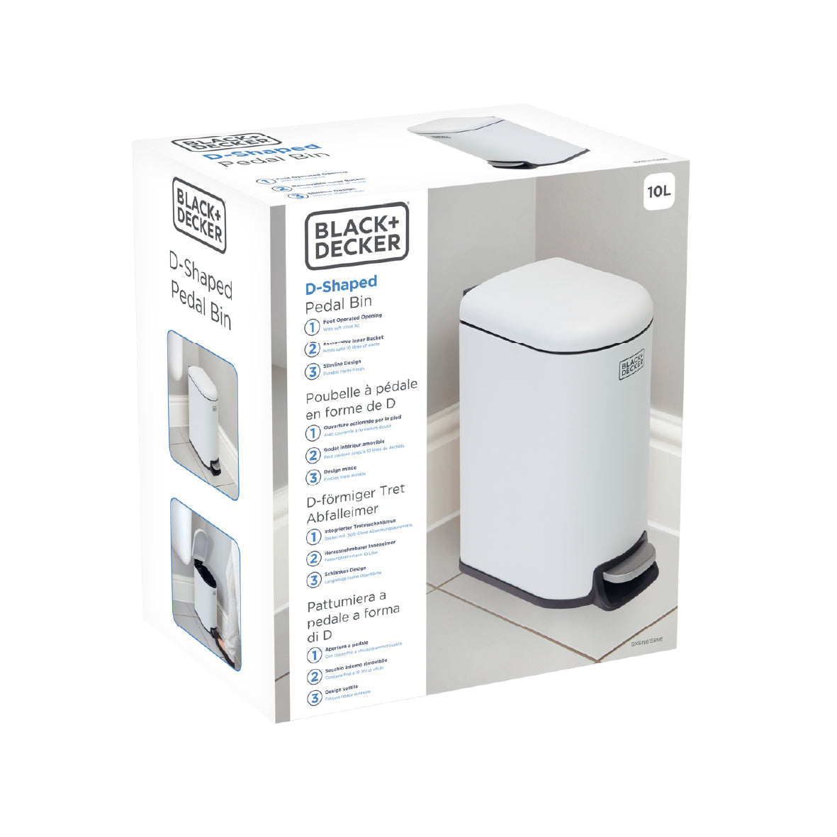 10L Curved Slimline Pedal Bin - White