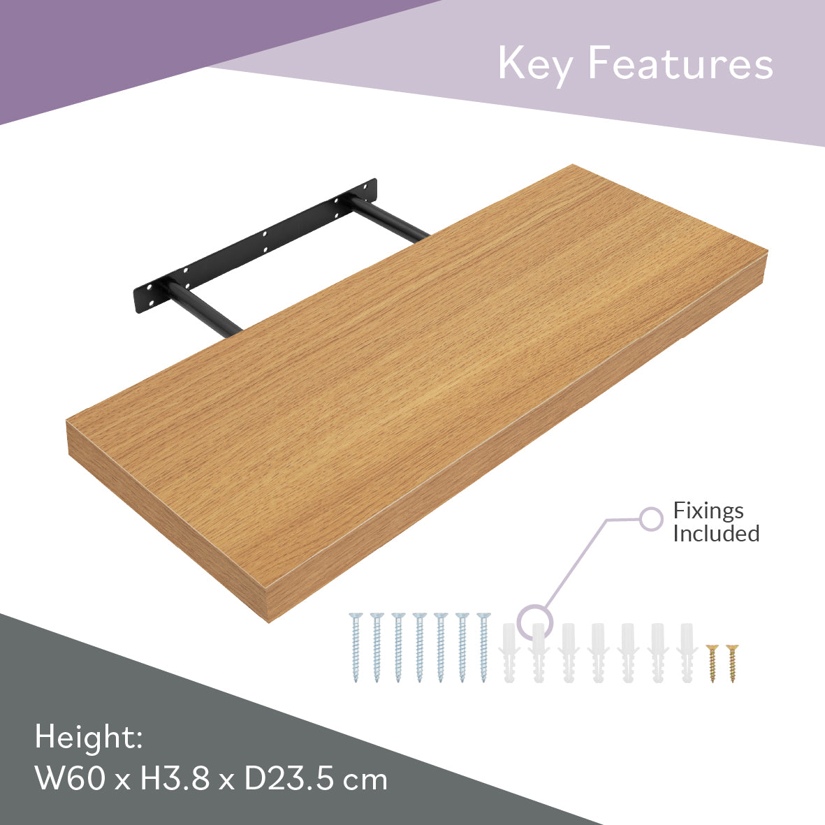 60cm Floating Shelf - Oak