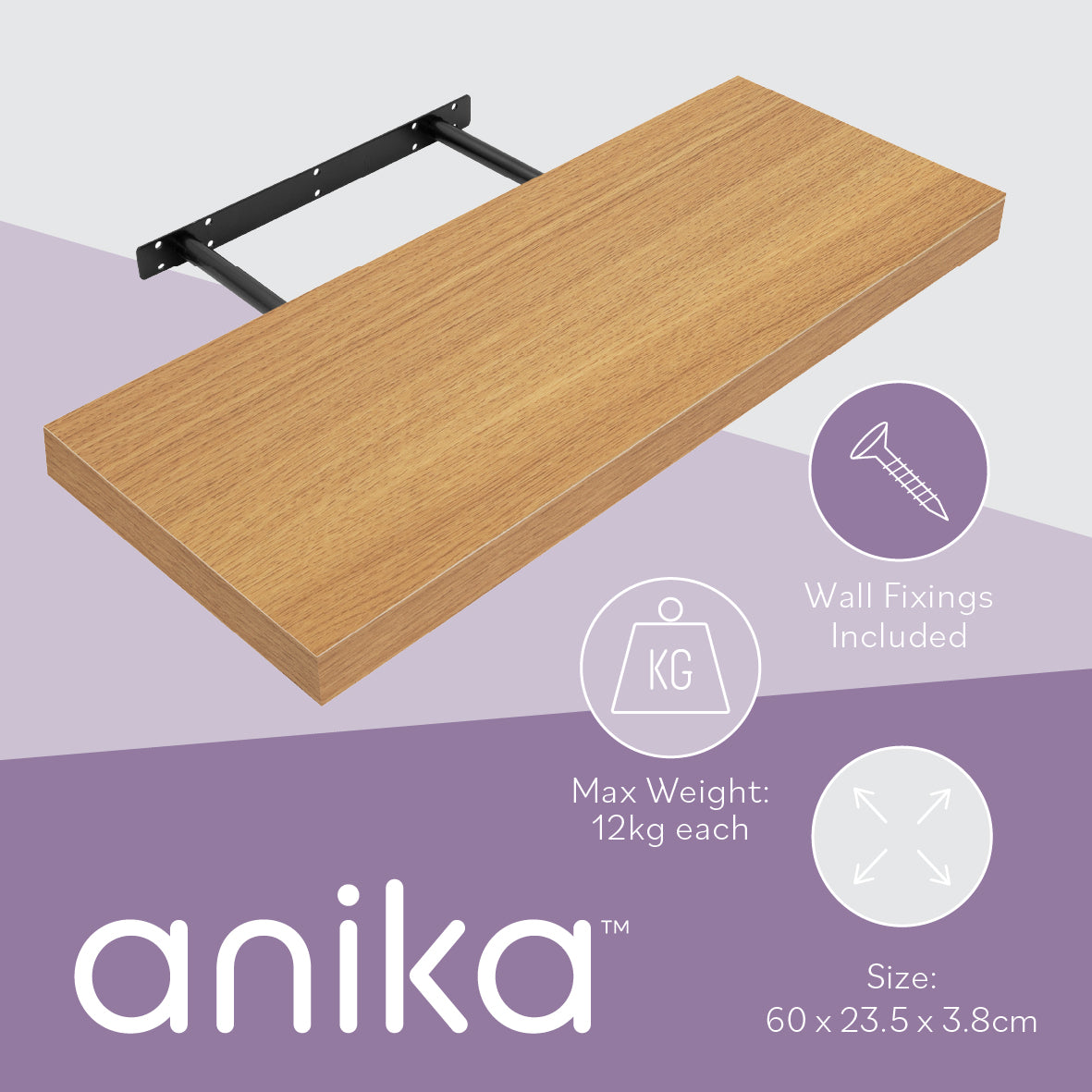 60cm Floating Shelf - Oak