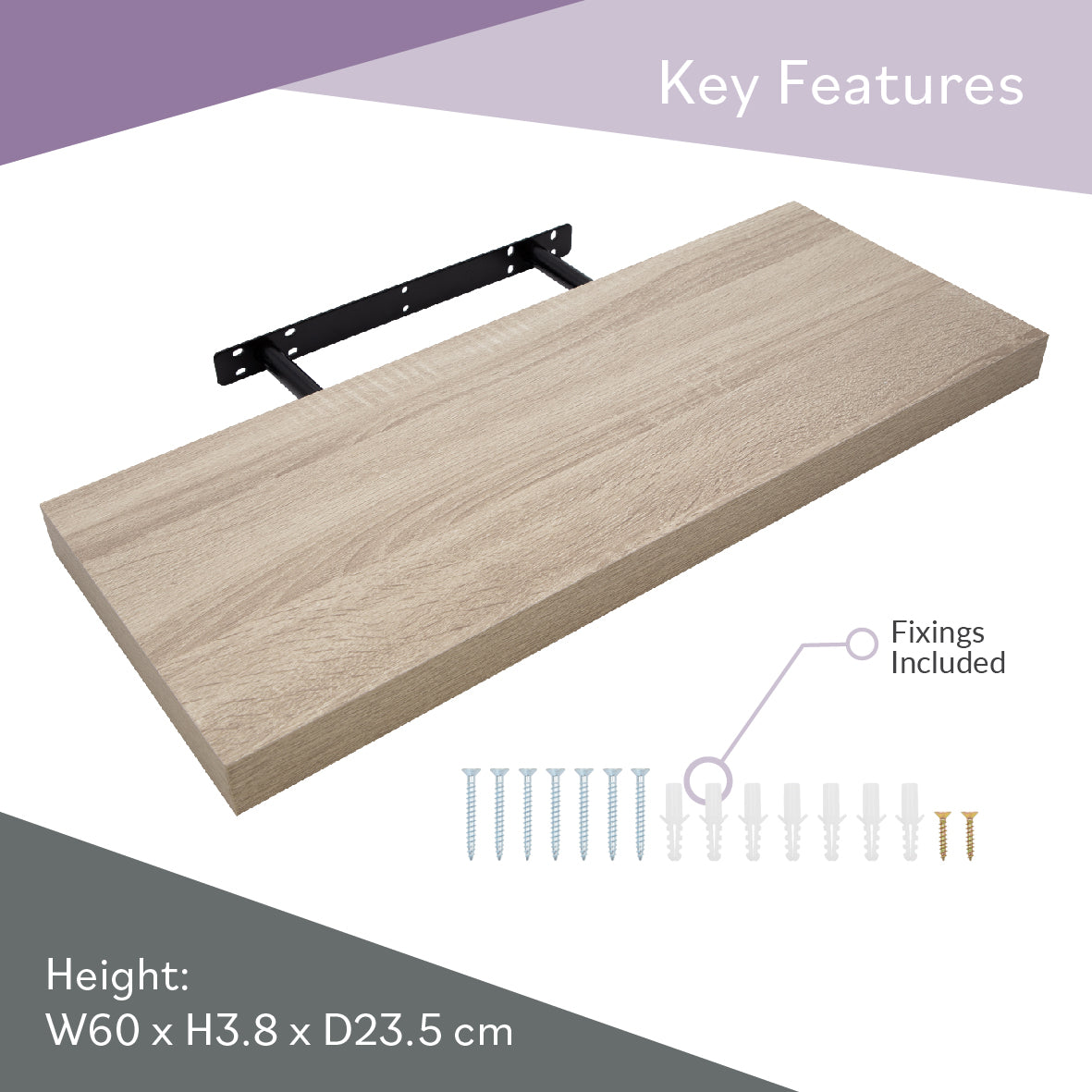 60cm Floating Shelf - Limed Oak