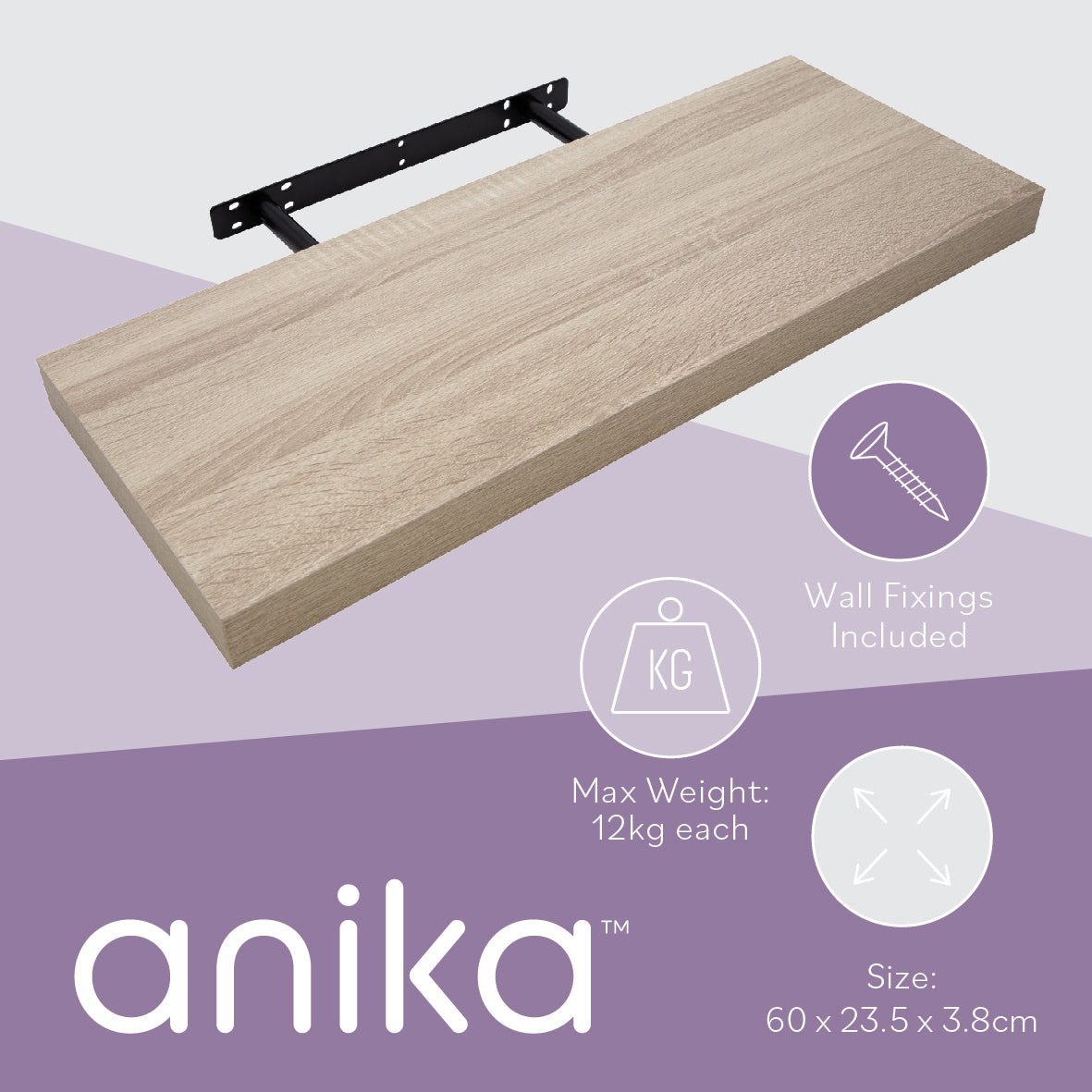 60cm Floating Shelf - Limed Oak