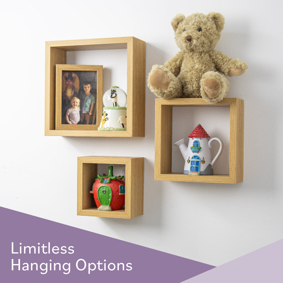 3pk Floating Cube Shelves - Oak