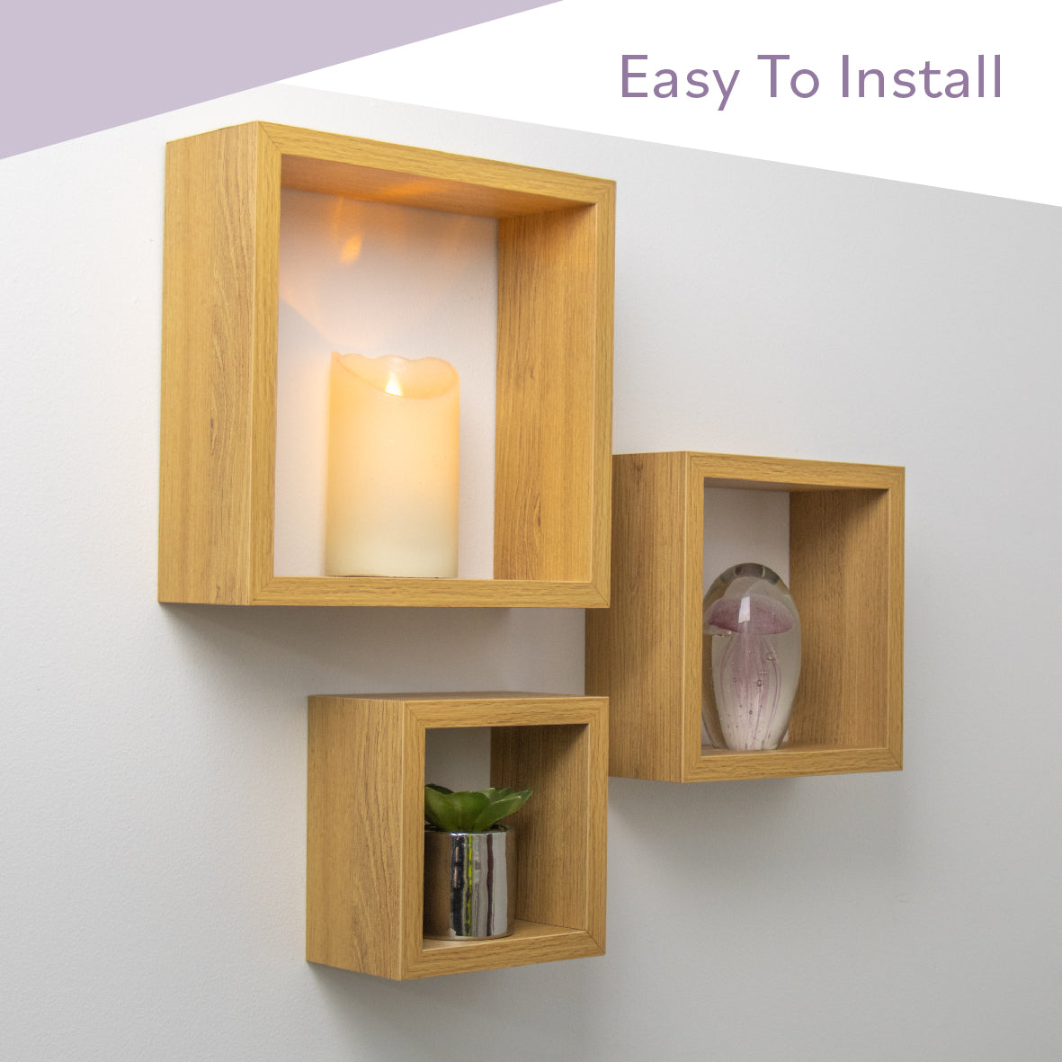 3pk Floating Cube Shelves - Oak