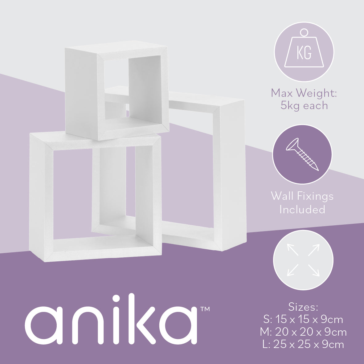 3pk Floating Cube Shelves - White
