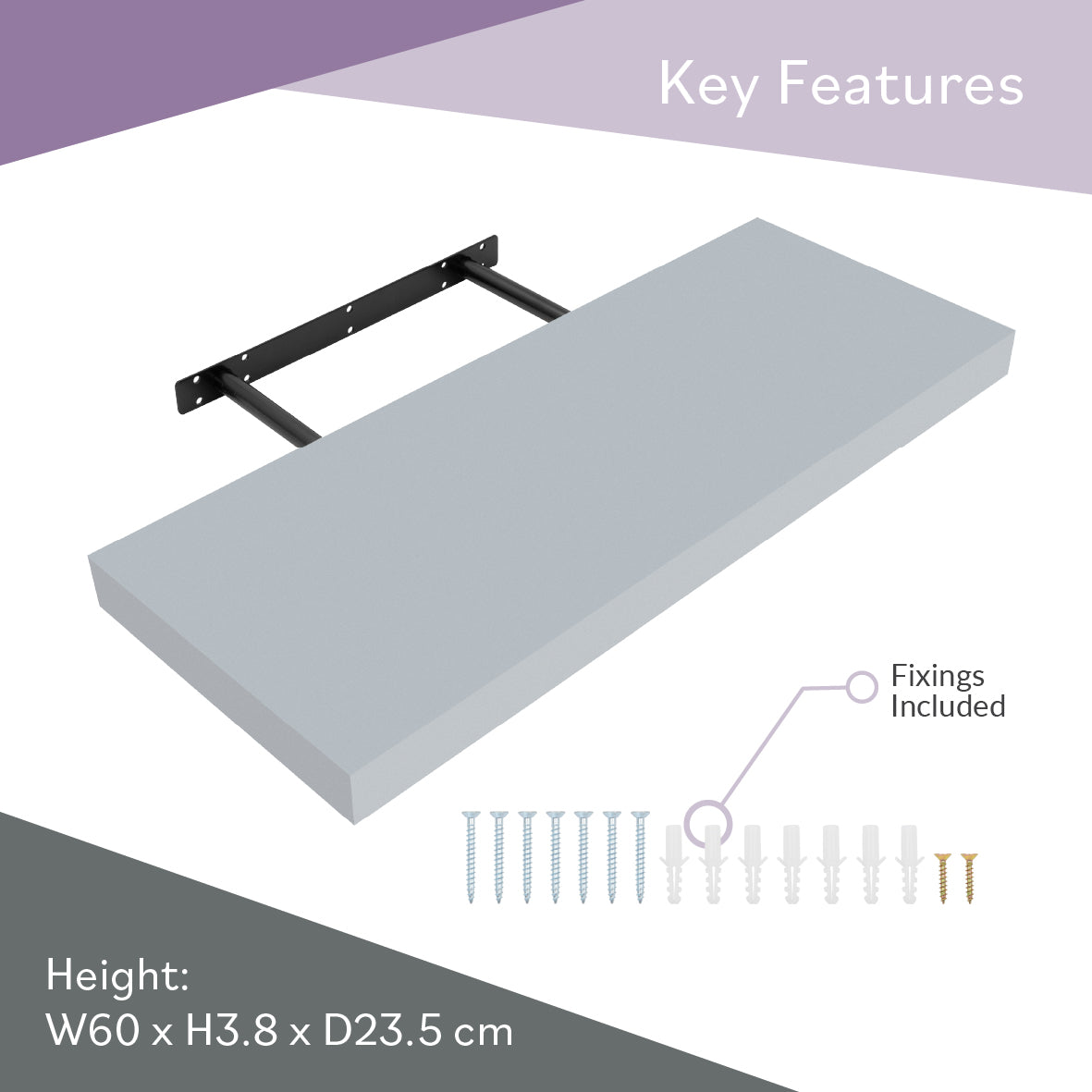 60cm Floating Shelf - Grey