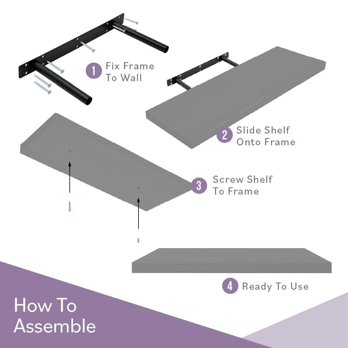 60cm Floating Shelf - Grey
