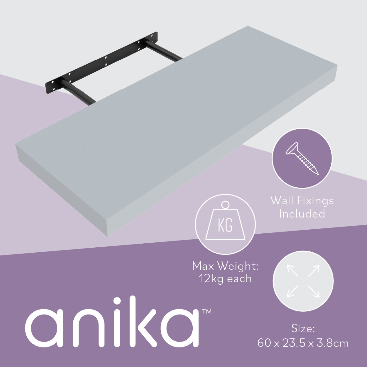 60cm Floating Shelf - Grey
