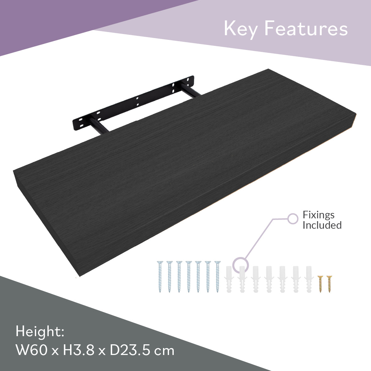 60cm Floating Shelf - Black