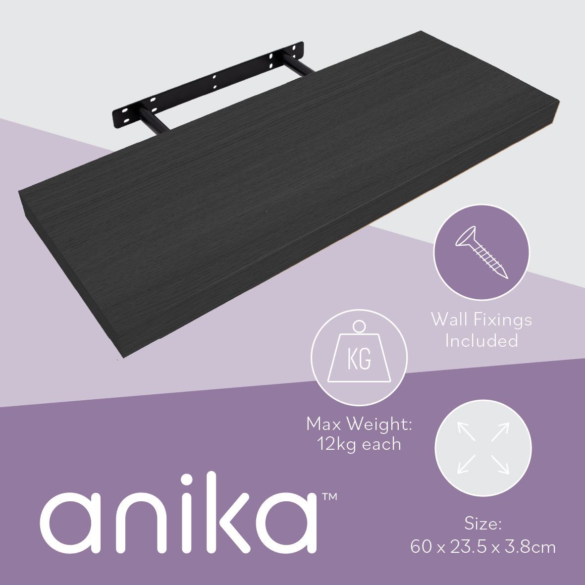 60cm Floating Shelf - Black