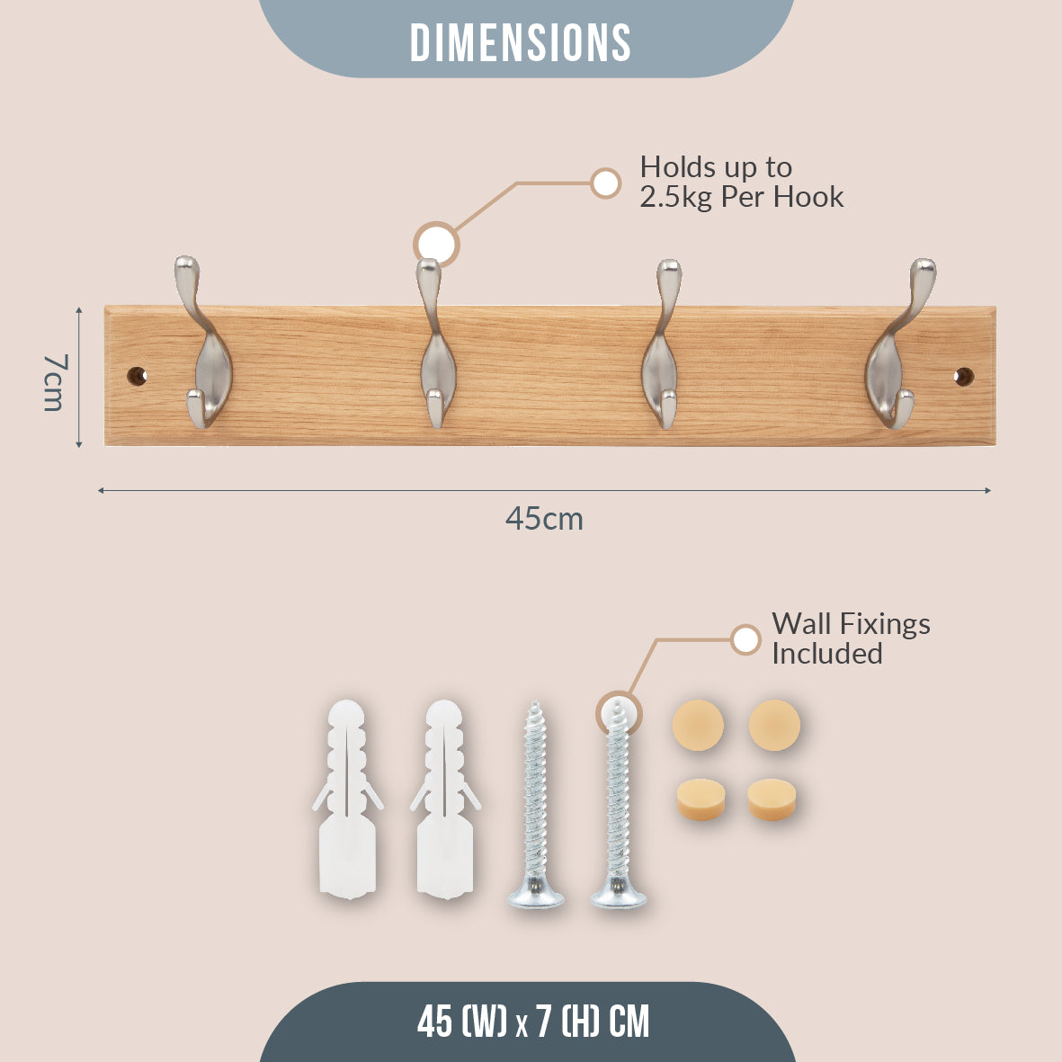 4 Hook Coat Rack - Oak